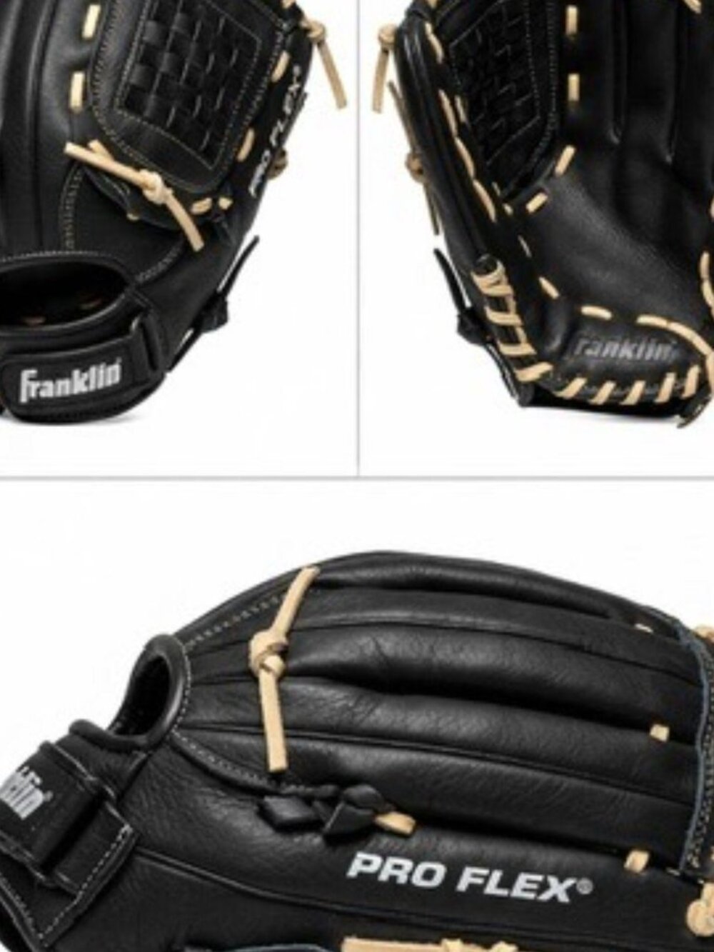 Franklin Pro Flex Leather Baseball Glove Black Tan Laces